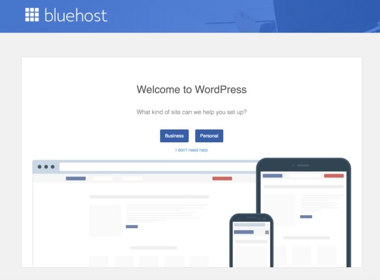 Bluehost welcome message
